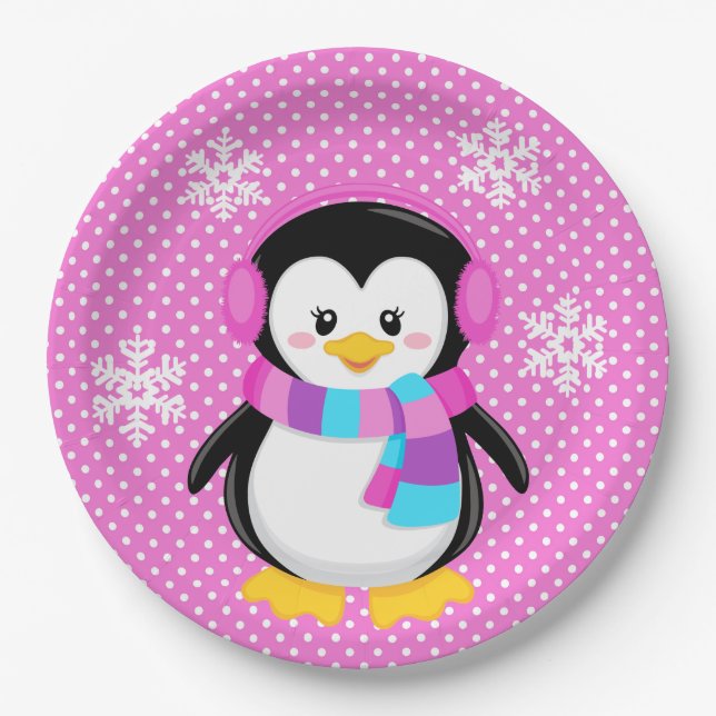 Pinguin Girl Plate Pappteller (Vorderseite)