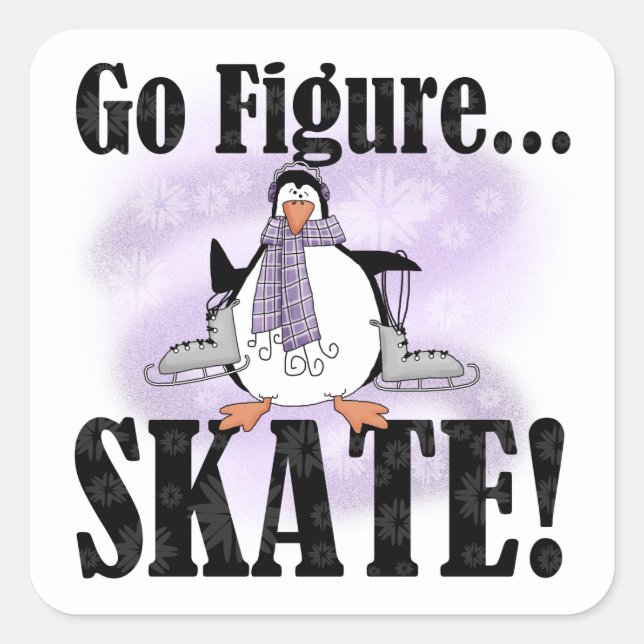 Pinguin Go Abbildung Skate T - Shirt und Geschenke Quadratischer Aufkleber (Vorderseite)