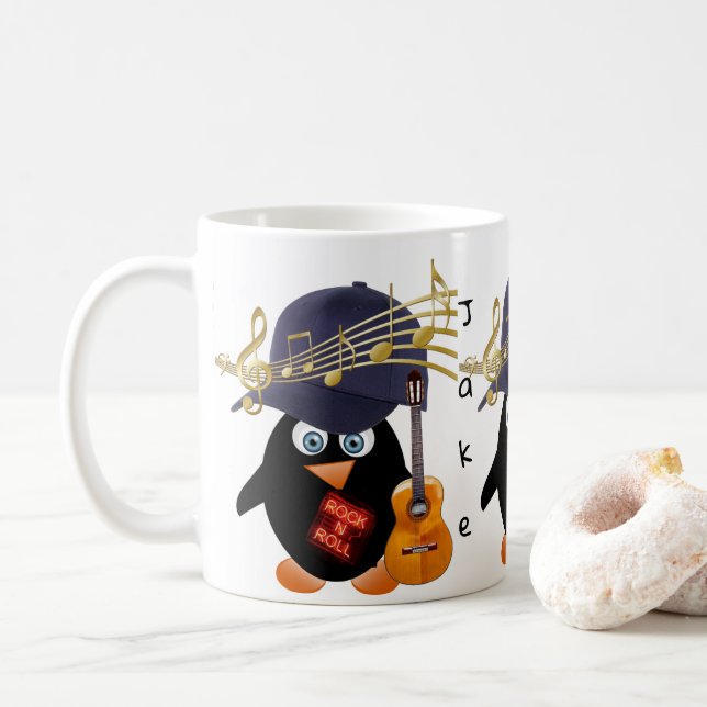 Pinguin Gold Musiknoten Gitarre Tasse (Mit Donut)