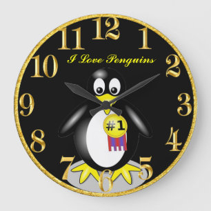 Pinguin-Gold-Uhr Große Wanduhr