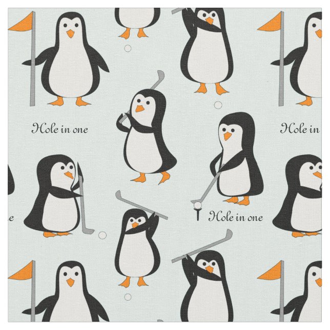 Pinguin-Golf spielendes Eis-Blau Stoff (Nahaufnahme)