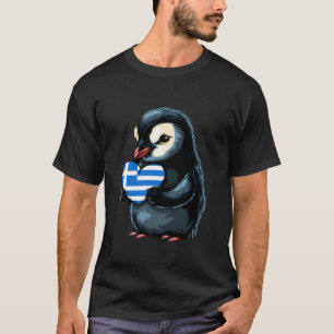 Pinguin Griechischer Stolz Herz Griechische Wurzel T-Shirt