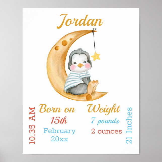 Pinguin Half Moon Baby Stats Poster (Vorne)