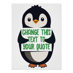 Pinguin hält ein Schild mit einer benutzerdefinier