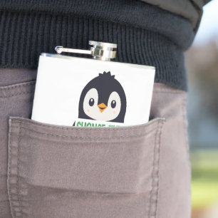 Pinguin hält ein Schild mit einer benutzerdefinier Flachmann