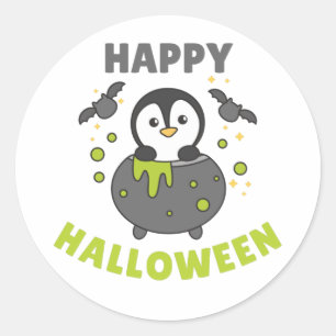 Pinguin Happy Halloween Cauldron Bat Classic Runde Runder Aufkleber