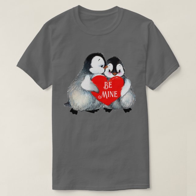 Pinguin Hug Herz personalisieren Text Herz-Baumwol T-Shirt (Design vorne)