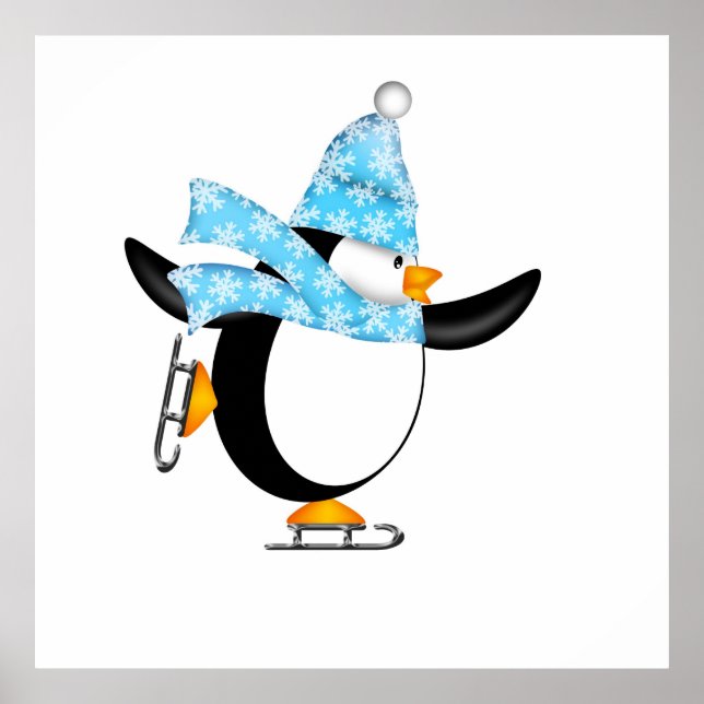 Pinguin-Ice-Skaten mit Hut und Scarf-Poster Poster (Vorne)