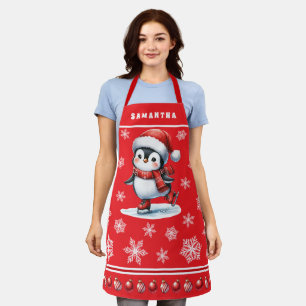 Pinguin Ice Skater Feierliche Weihnachten Schürze