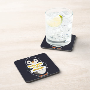 Pinguin-Illustration mit anpassbarem Schild Getränkeuntersetzer
