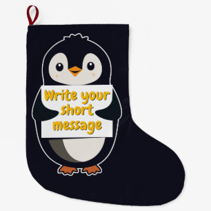 Pinguin-Illustration mit anpassbarem Schild Großer Weihnachtsstrumpf