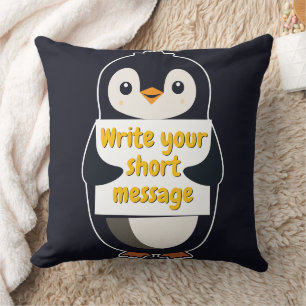 Pinguin-Illustration mit anpassbarem Schild Kissen