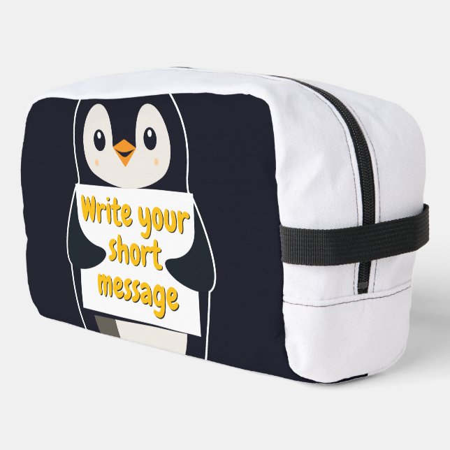 Pinguin-Illustration mit anpassbarem Schild Waschbeutel (Linke Seite)