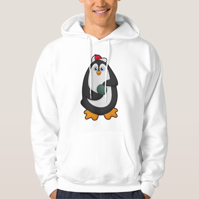 Pinguin im Bowling mit Bowlingball Hoodie (Vorderseite)