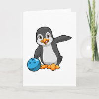 Pinguin im Bowling mit Bowlingball