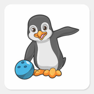 Pinguin im Bowling mit Bowlingball Quadratischer Aufkleber
