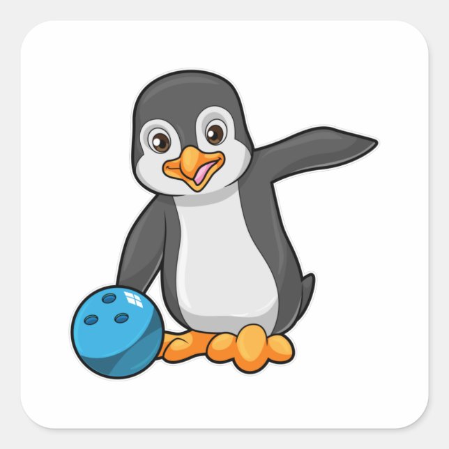 Pinguin im Bowling mit Bowlingball Quadratischer Aufkleber (Vorderseite)
