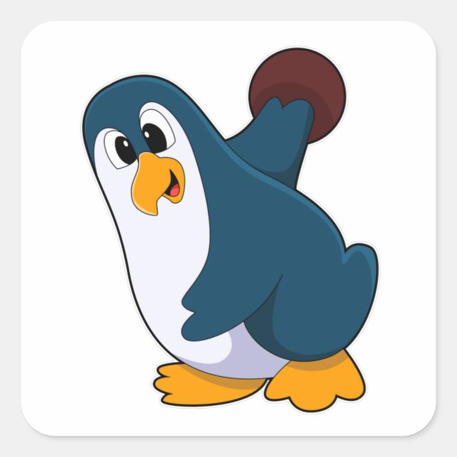 Pinguin im Bowling mit Bowlingball Quadratischer Aufkleber (Vorderseite)