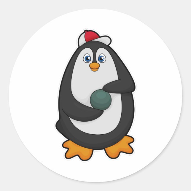 Pinguin im Bowling mit Bowlingball Runder Aufkleber (Vorderseite)