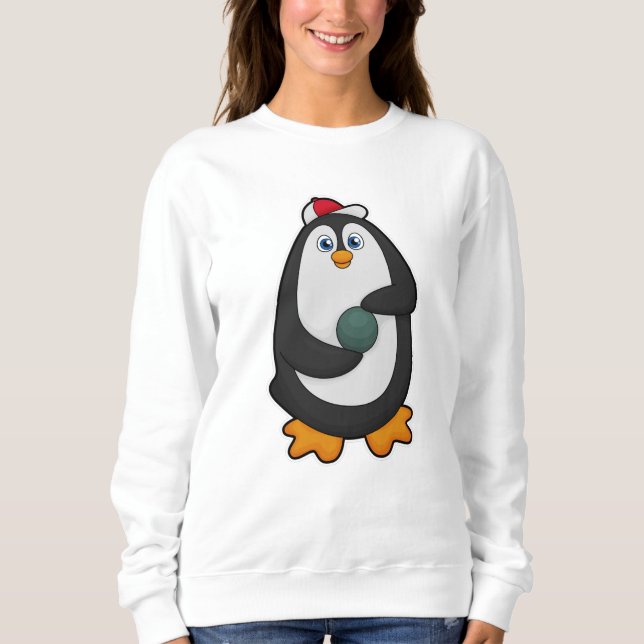 Pinguin im Bowling mit Bowlingball Sweatshirt (Vorderseite)