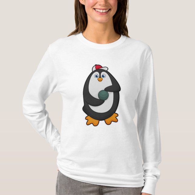 Pinguin im Bowling mit Bowlingball T-Shirt (Vorderseite)