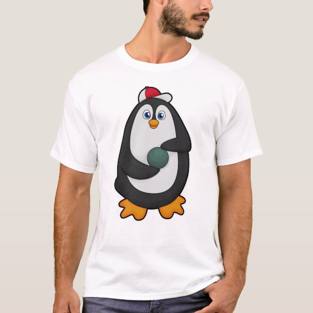 Pinguin im Bowling mit Bowlingball T-Shirt (Vorderseite)