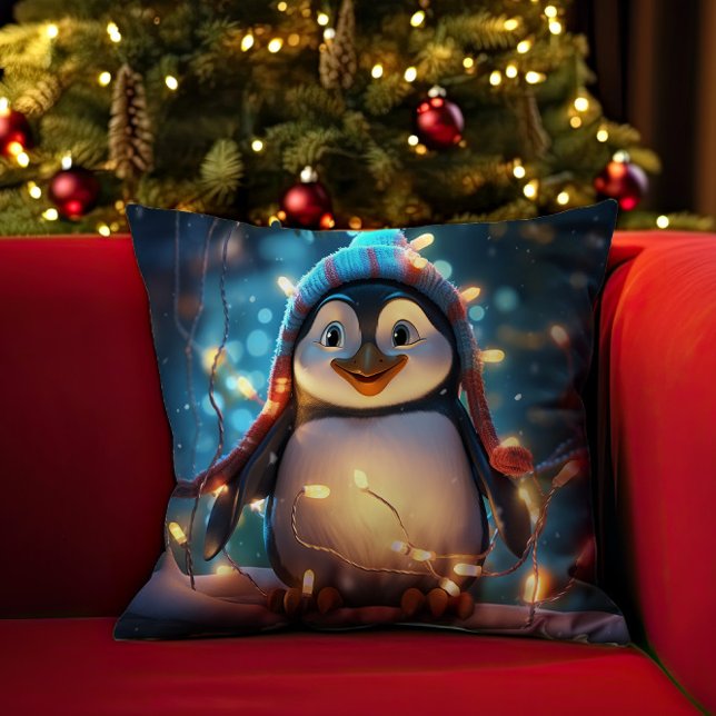 Pinguin im Geist der Weihnachten Kissen (Penguin In The Spirit Of Christmas Throw Pillow)