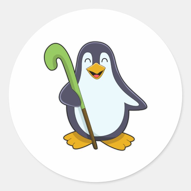Pinguin im Hockey mit Hockey-Schläger Runder Aufkleber (Vorderseite)