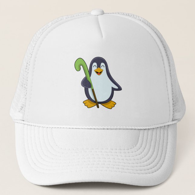 Pinguin im Hockey mit Hockey-Schläger Truckerkappe (Vorderseite)