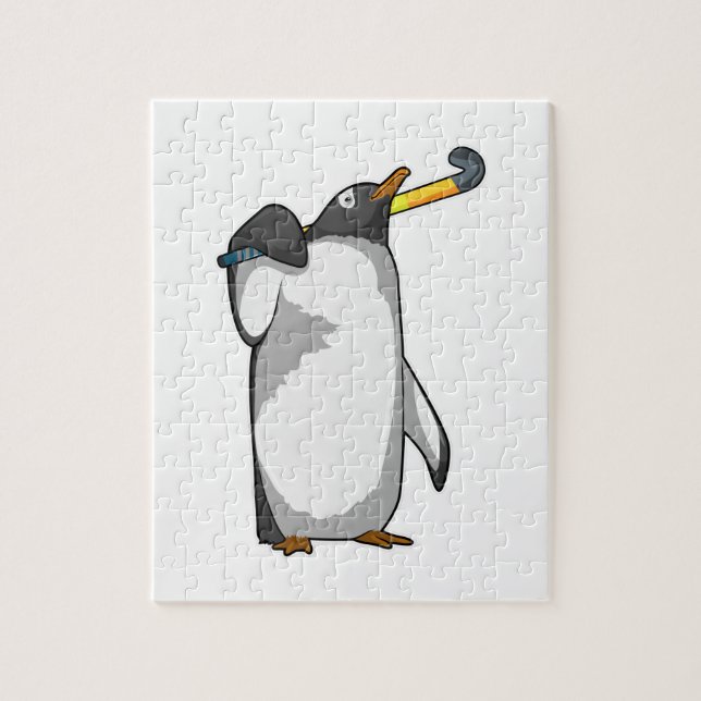 Pinguin im Hockey mit Hockeystick (Vertikal)
