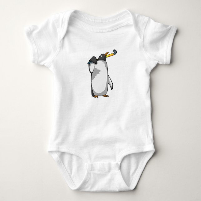 Pinguin im Hockey mit Hockeystick Baby Strampler (Vorderseite)