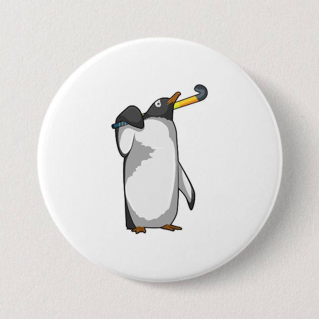 Pinguin im Hockey mit Hockeystick Button (Vorderseite)