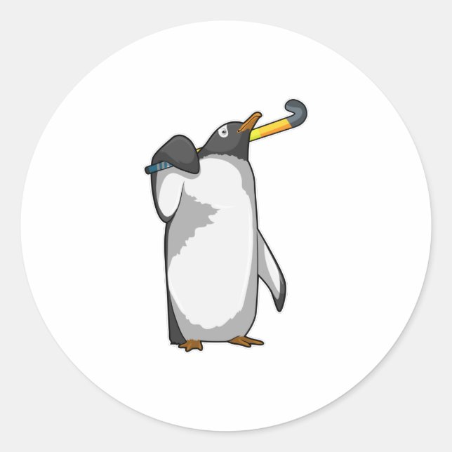 Pinguin im Hockey mit Hockeystick Runder Aufkleber (Vorderseite)