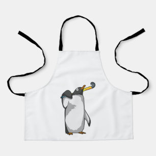 Pinguin im Hockey mit Hockeystick Schürze