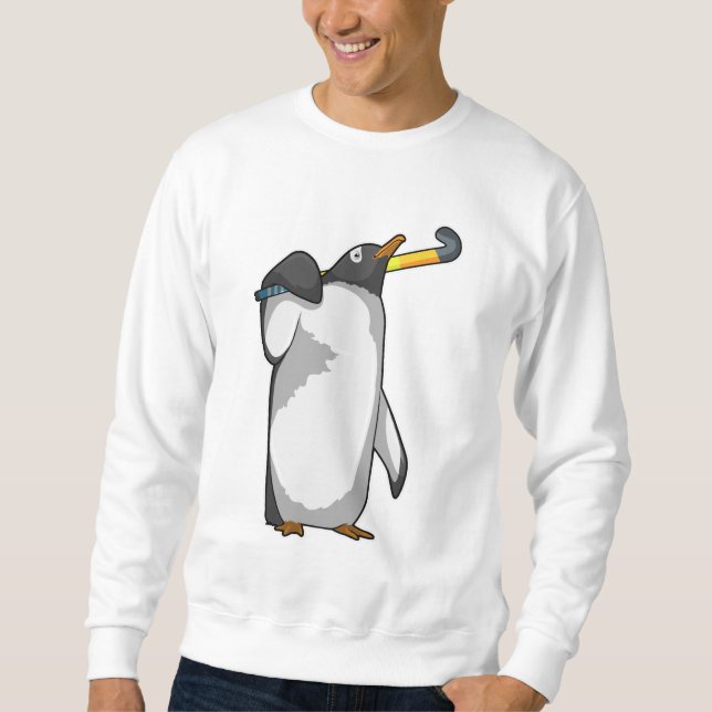 Pinguin im Hockey mit Hockeystick Sweatshirt (Vorderseite)