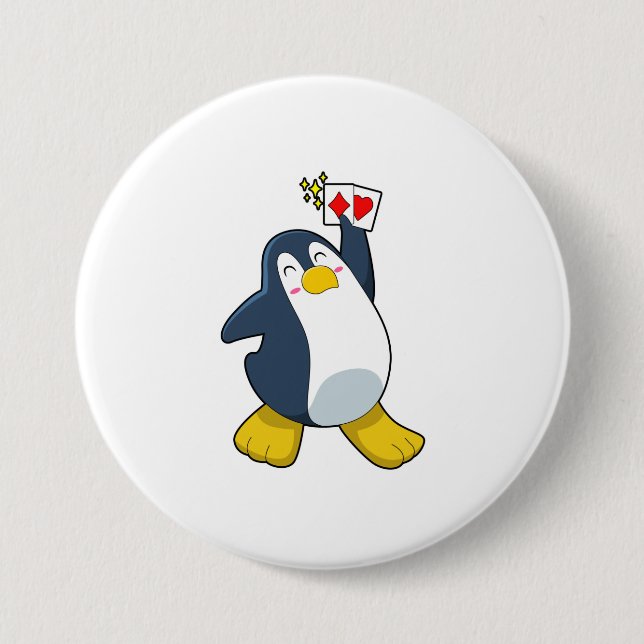 Pinguin im Poker mit Poker-Karten Button (Vorderseite)