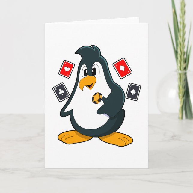 Pinguin im Poker mit Poker-Karten Karte (Vorderseite)