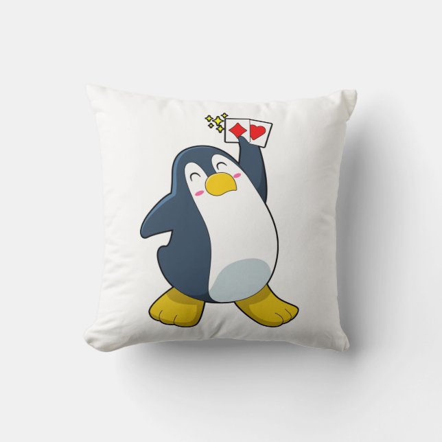 Pinguin im Poker mit Poker-Karten Kissen (Vorderseite)