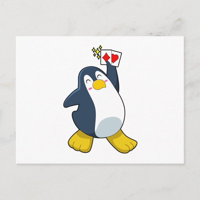 Pinguin im Poker mit Poker-Karten Postkarte (Vorderseite)