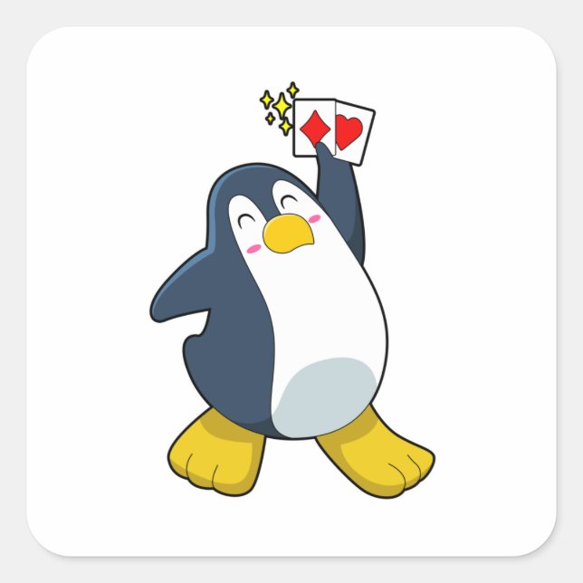 Pinguin im Poker mit Poker-Karten Quadratischer Aufkleber (Vorderseite)