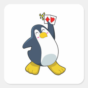 Pinguin im Poker mit Poker-Karten Quadratischer Aufkleber