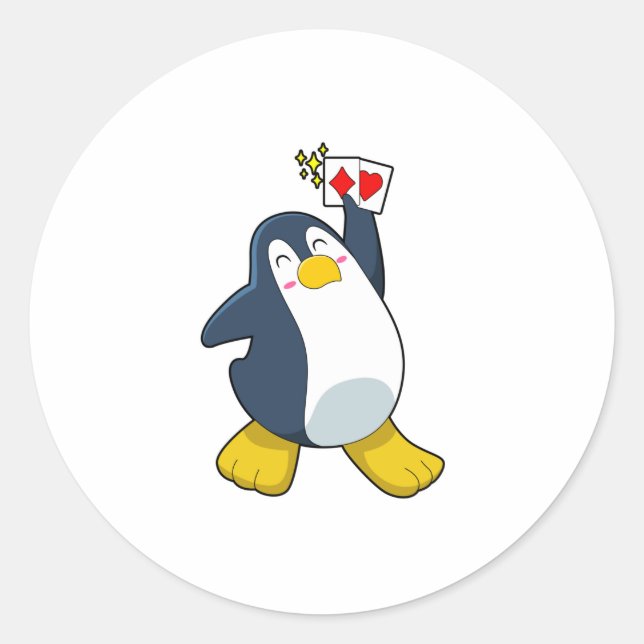 Pinguin im Poker mit Poker-Karten Runder Aufkleber (Vorderseite)