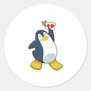 Pinguin im Poker mit Poker-Karten Runder Aufkleber