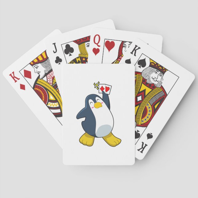 Pinguin im Poker mit Poker-Karten Spielkarten (Rückseite)