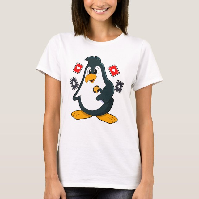 Pinguin im Poker mit Poker-Karten T-Shirt (Vorderseite)