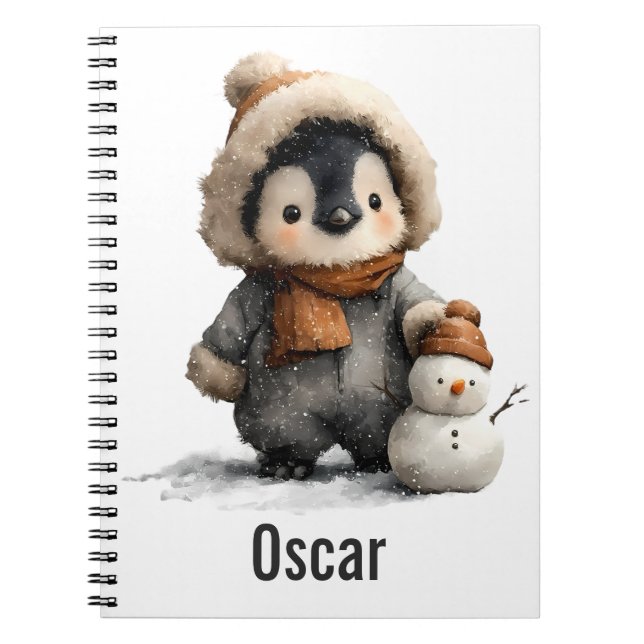 Pinguin im Winter mit Schneemann-Design Notizblock (Vorderseite)
