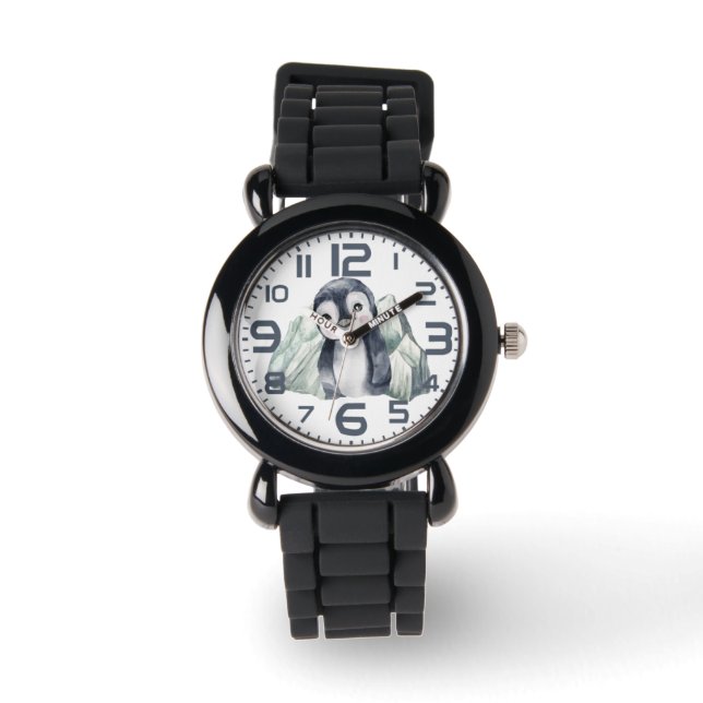 Pinguin im Winter mit Zahlen Armbanduhr (Vorderseite)