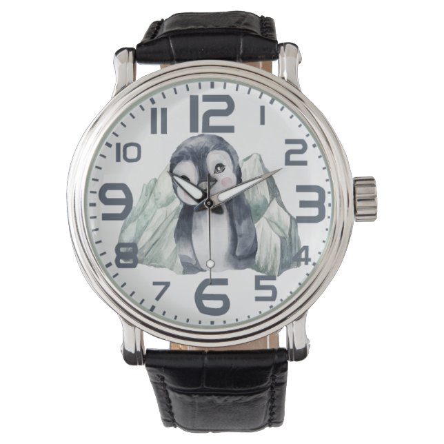 Pinguin im Winter mit Zahlen Armbanduhr (Vorderseite)