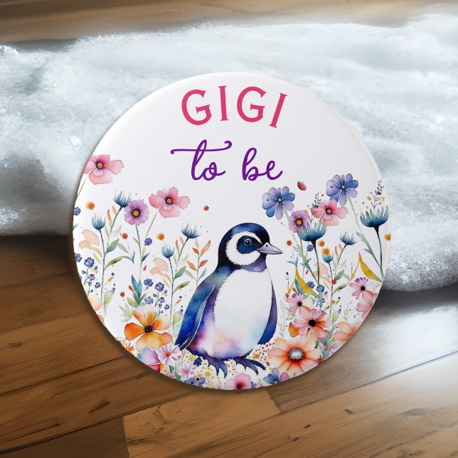 Pinguin in Blume Baby Shower Gigi zu sein Button (Von Creator hochgeladen)