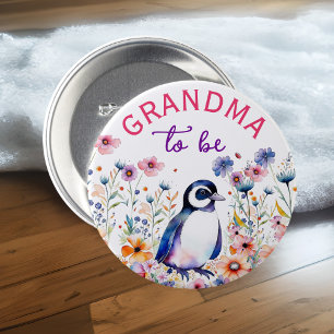 Pinguin in Blume Kinderdusche Oma soll Button